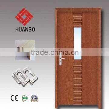 Latest design mdf pvc wood door wooden panel glass insert doors with frame