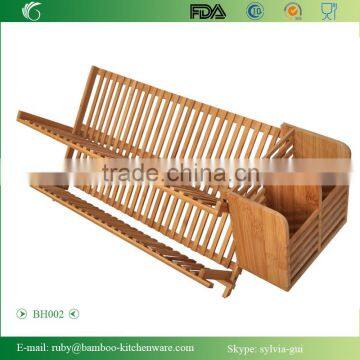 BH002/ Unique Counter Kitchen Decor Bamboo Folding Dish Drying Stainless Steel Utensil Rack