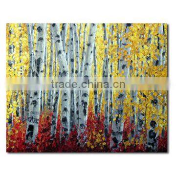 Thick painted knife birch trees painting