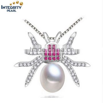 Spider pendants, 100% Natural Pearl Pendant, Swan Natural Freshwater Pearl Silver Women Necklace Pendant