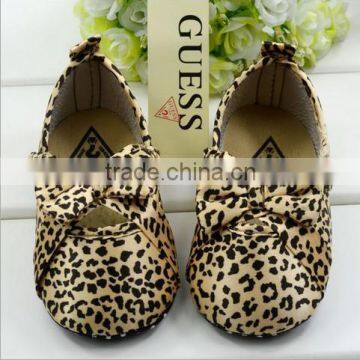 Bow leopard baby shoes soft sole new design for baby girls