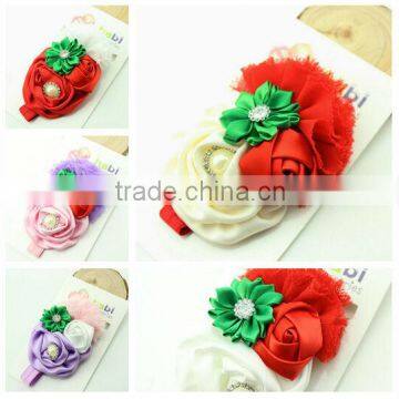 Boutique red & Green Color Girls Newborn Kids Flower Headbands 2014 Latest Items