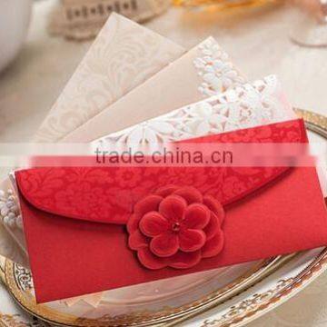 Red flower style Chinese wedding invitation card