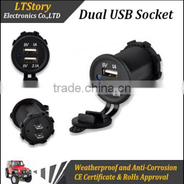 Car Electric Panel Universal Mount Dual waterproof USB Socket 5V