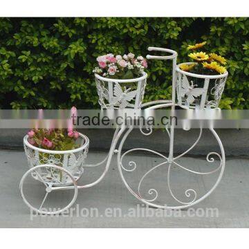 POWERLON Vintage Metal bicycle flower plant stand 3 tier pot wrought iron outdoor garden furniture