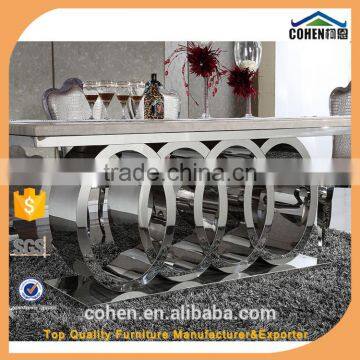 AH062 Audi Symbol base stainless steel frame marble top luxury dining table and chair