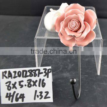 hand made flower shape ceramic wall hook for home decoration