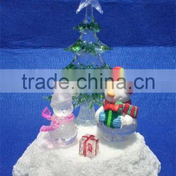 acrylic LED artificial christmas green tree with snowman