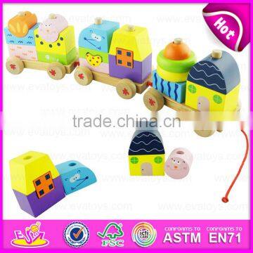 Kids Wooden Train Set Pull Along Toy,Wooden Block Train Toy for Children,Pull Shape Block Train Toy W05C021 photo-2