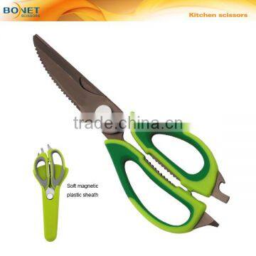 S52033T 9" meat cutting tool Titanium coating kitchen scissors with plastic handle