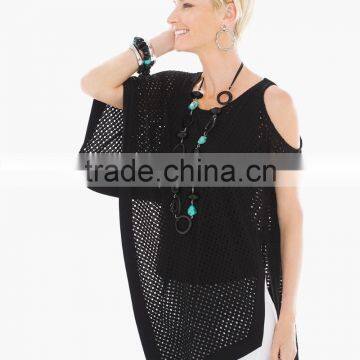 women's fashion black mesh blouse tops
