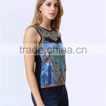 New Design Ladies Heavy Sequin Embroideried Embellishment Beaded Top photo-2