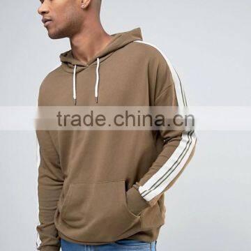 Latest New Design Custom Dropped Shoulders Pouch Pockets Brown Men's 60% Cotton 40% Polyester Casual Oversized Pullover Hoodies