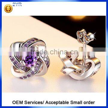 Cheap Wholesale 925 Sterling Silver Purple Diamond Stud Earrings