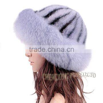 CX-C-156D Hot Selling New Products Fashion Real Mink Fur Hat With Fox Trim photo-5
