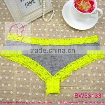 Sexy transparent gray body neon yellow trim lace underwear