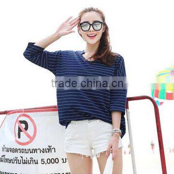 Female Striped 7 Minutes of Sleeve T-shirt photo-4