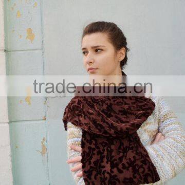 Vintage Brown Velvet Scarf ,Lace Shawl, Gothic Shawl, Plush Scarf, Women's Neck Scarf, Devore Scarf Stole, Velvet Devore Scarf photo-4