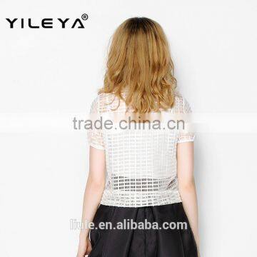Hollow Out Net Designed Sports Style Latest Summer Fashion Women Blouses Elegant, Lace Embroidery Blouse photo-2