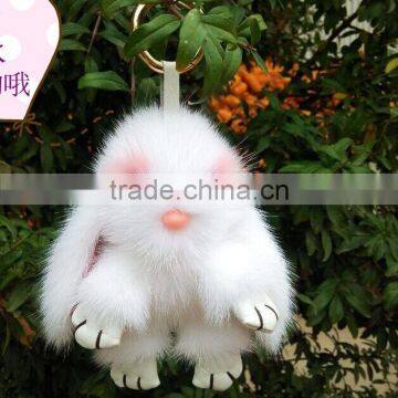 Hot Sales Cute Mink Fur Rabbit Shape Ball Plush Keychain