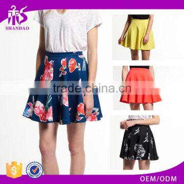 2017 Shandao Factory Latest Fashion Design Summer Casual Mini Ruffle Flower Printed A Line Cotton Women In Very Short Skirts