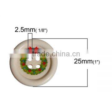 Wood Sewing Buttons Scrapbooking 4 Holes Round Multicolor Christmas Pattern photo-2