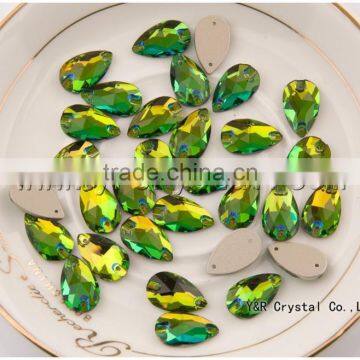 Drop Peridot Color 7*12mm 240pcs Sew on Stones Two Holes Loose Rhinestone photo-5