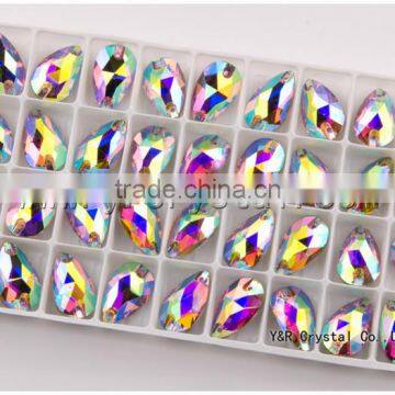 Teardrop Sew on Crystal ab Rose AB Flat Back Sew on Rhinestones Beads for Dress photo-4
