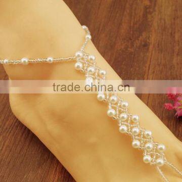 Women Pearl Chain Foot Harness Toe Ring Barefoot Sandal Beach Anklets