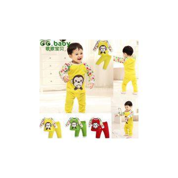 2015New 100%Cotton Spring Autumn Baby Boy Clothing Sets Fashion Monkey Babies Newborn Tops+Pants Baby Girl Clothes Suits Infant