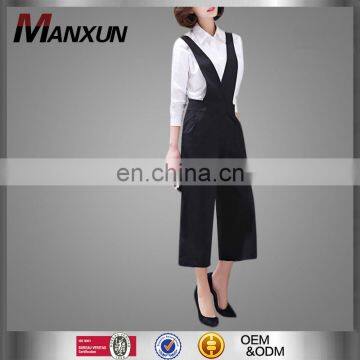 Newest Lady Euramerican Suspender Trousers Cropped Wide Leg Pants Girl V Collar Loose Plus Size Slim Apparel