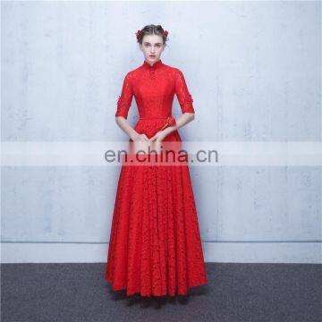 2017 Custom Made High Neck Red Elegant Beaded Peplum Lace-up Hollow Lace Evening Dress With Sleeves