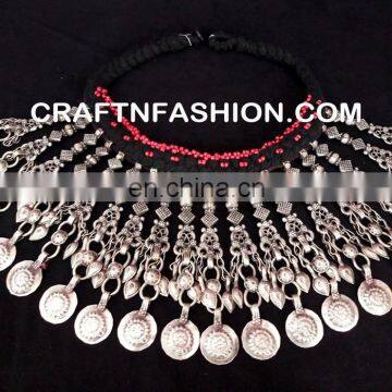 Kuchi Necklace, Vintage Necklace, Afghan Jewelry,Turkoman, Bedouin Necklace, Gypsy Jewelry, Silver Chain Necklace photo-4