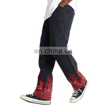 DiZNEW Custom Straight Cut Bottom Pants Flame Printed Jeans Men