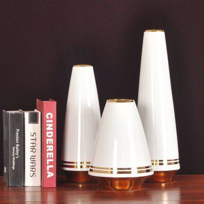 Light Luxury Chimney Creative Gild White Green Ceramic Plant Vase For Dry Flower Decor photo-3