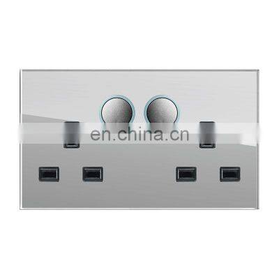 UK Standard 6-Pin Wall Socket With Double Switch 146mm*86mm Tempered Glass Panel  Socketes and Switches Electrical 13A