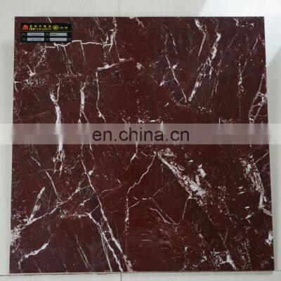600x600 Full Body Dark Red Color Glazed Polished Porcelain Marble Design Floor Tile photo-5