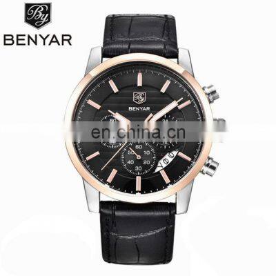 Benyar BY-5104M Personalized Man Quartz Wrist Watches Chronograph Calendar Luxury Leather Men Watch Manufacturer photo-2