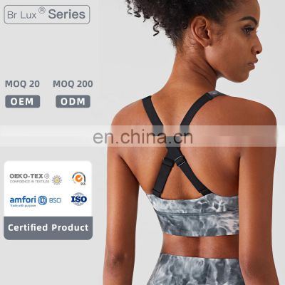 Tie Dye Custom Women Nude Yoga Bra For Running Athletic Shockproof Padded Sports Bra