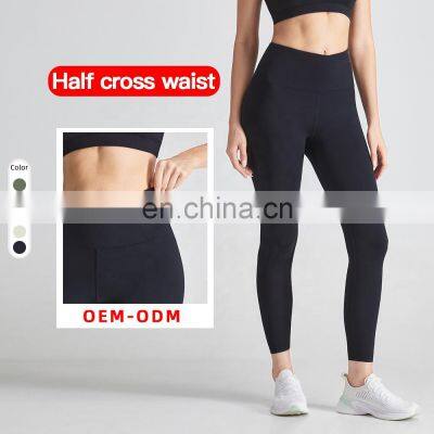 Women Custom Private Label Fitness Yoga Wear Workout Tights Gym Leggings Cross High Waist Yoga Pants