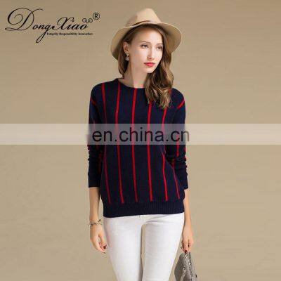 100% Cashmere Vertical Striped Round Neck Women's Sweater Knitted Winter OEM Supply photo-6