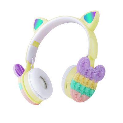 Wireless Gaming Headset Cat Shape Bubble Decompression Depressor BulutoothS Earphone Stereo Headphones For Phone Computer