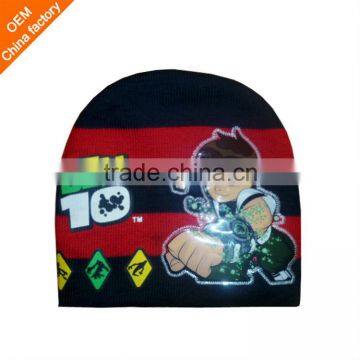 custom cartoon print strape acrylic kids beanie hat