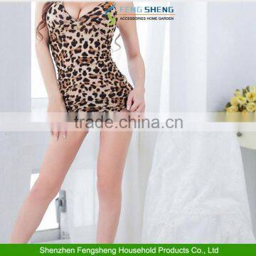 Hot Sexy Leopard Lingerie Nightwear Mature Women Sexy Mini Dress Halterneck Top Bikini Set photo-3