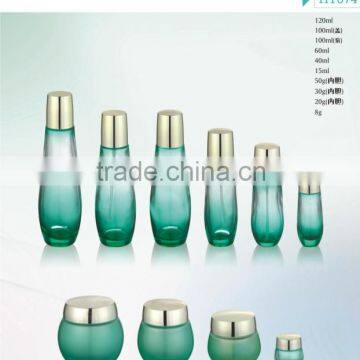 glass container cosmetic packing and luxury glass bottle with gold cap and cosmetic glass jar