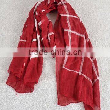 Wholesale Spring Plaid Checked Embroidery Cotton Shawl Scarf