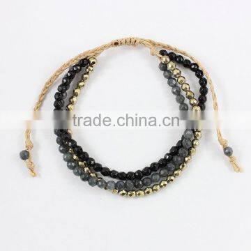 BRH0898 Fashion tiny faceted gem stone beads 3 layer macrame bracelet,fine stacking bracelet,Tri stone adjustable bracelet