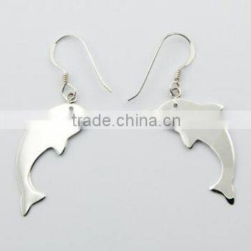 Jumping Silver Dolphin Silhouettes Dangle Earrings