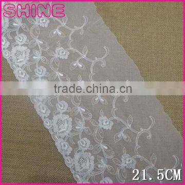 Factory fashion cheap white 21.5cm nylon embroideried Lace for woman garement accessories