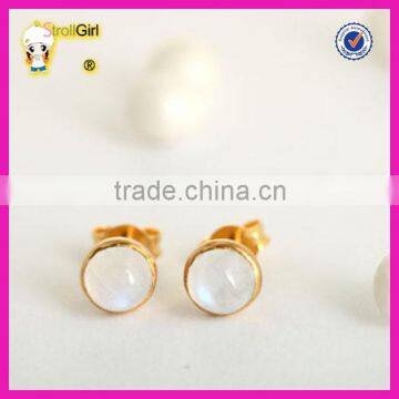 Fashion S925 Gold Plated Gemstone Earrings for Girl, Simple Moonstone Silver Stud Earring photo-3